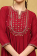 Red Viscose Blend Embroidered Flared Suit Set image number 1