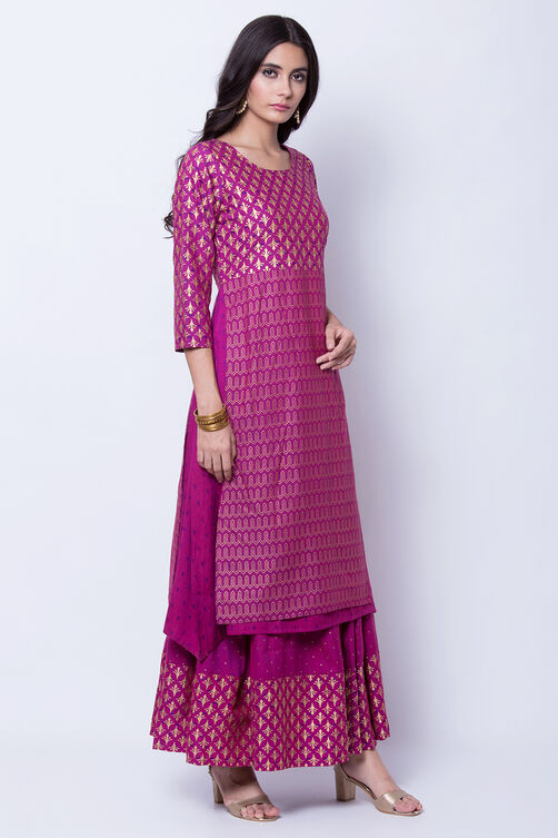 Purple Poly Cotton A Line Kurta image number 2