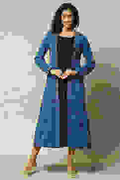 Blue Cotton Blend Printed Dress image number 5