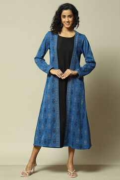Blue Cotton Blend Printed Dress image number 5