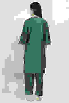 Teal Embroidered Straight Suit Set image number 4