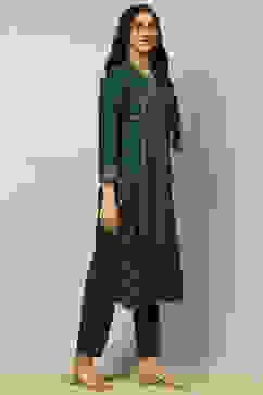 Dark Green Liva Printed Straight Festive Kurta Set image number 5