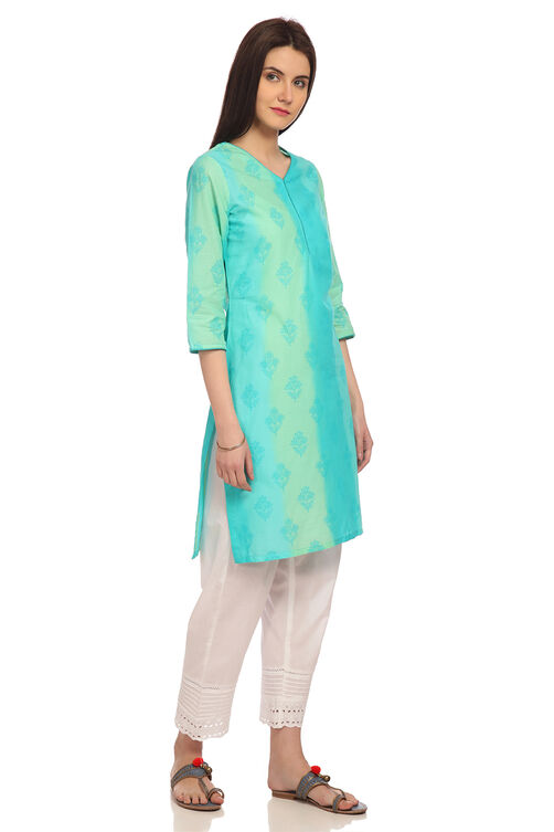 Mint Green Straight Cotton Kurta image number 3