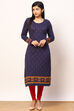 Blue Jacquard Straight Kurta image number 5