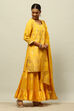 Mustard Yellow Viscose Blend Straight Yarn Dyed Kurta Sharara Suit Set image number 5