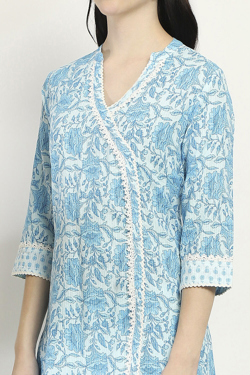 Blue Cotton Printed Straight Suit Set image number 1