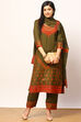 Olive Green Acrylic Straight Suit Set image number 0