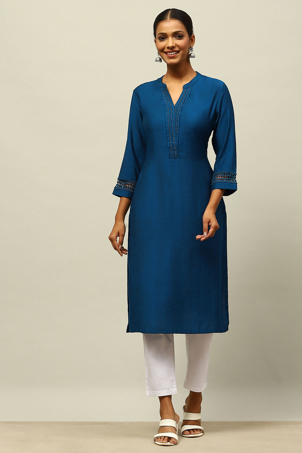 Blue Solid Straight Kurta image number 0