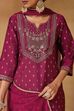 Maroon Viscose Blend Straight Printed Suit Set image number 1