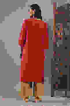Red Printed Straight Kurta image number 3