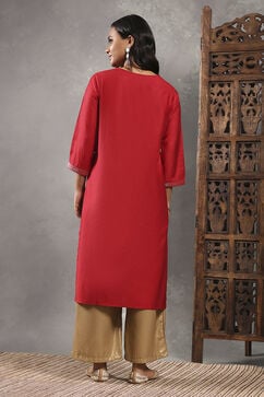 Red Viscose Blend Printed Straight Kurta image number 3