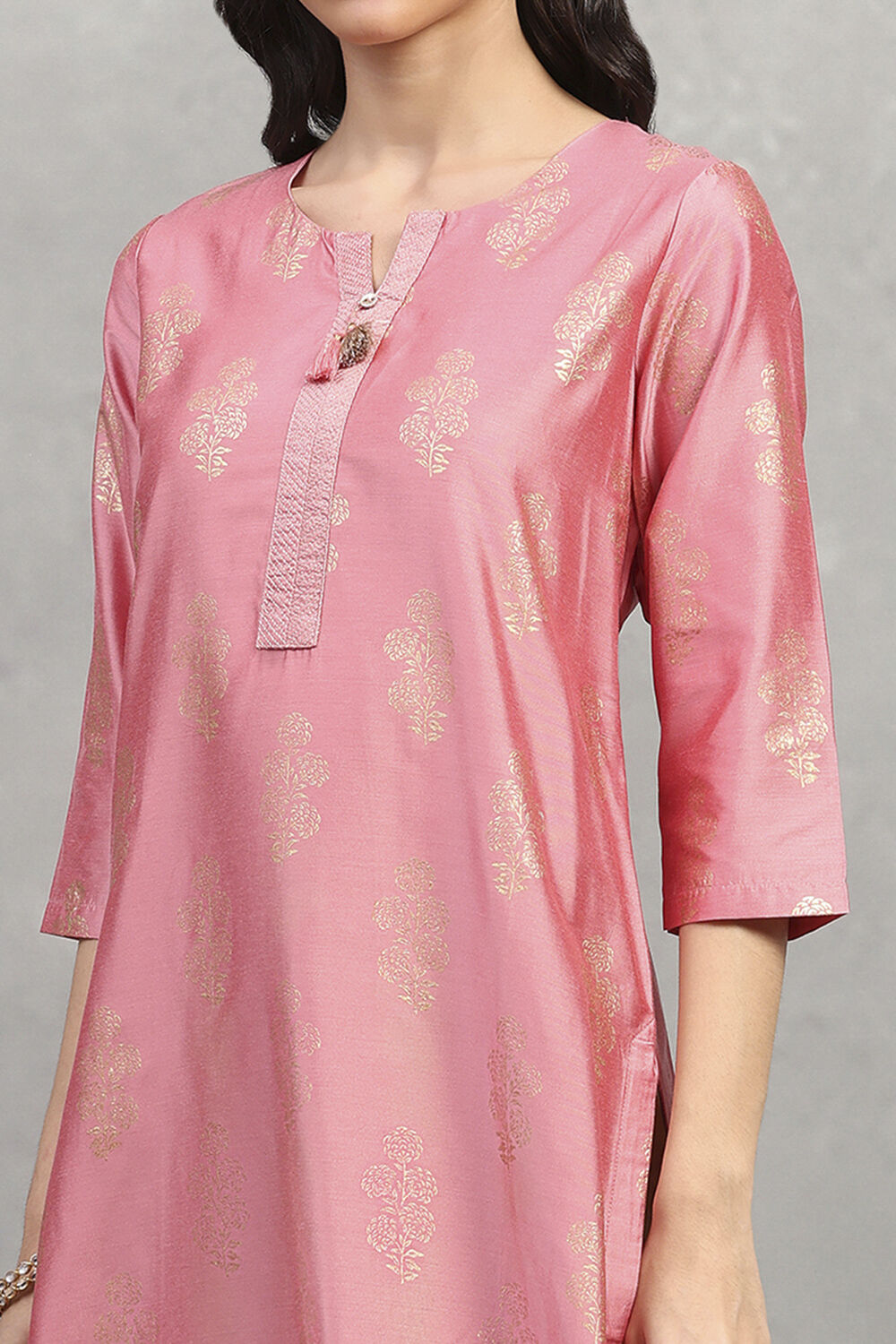 Pink Printed Straight Kurta image number 1