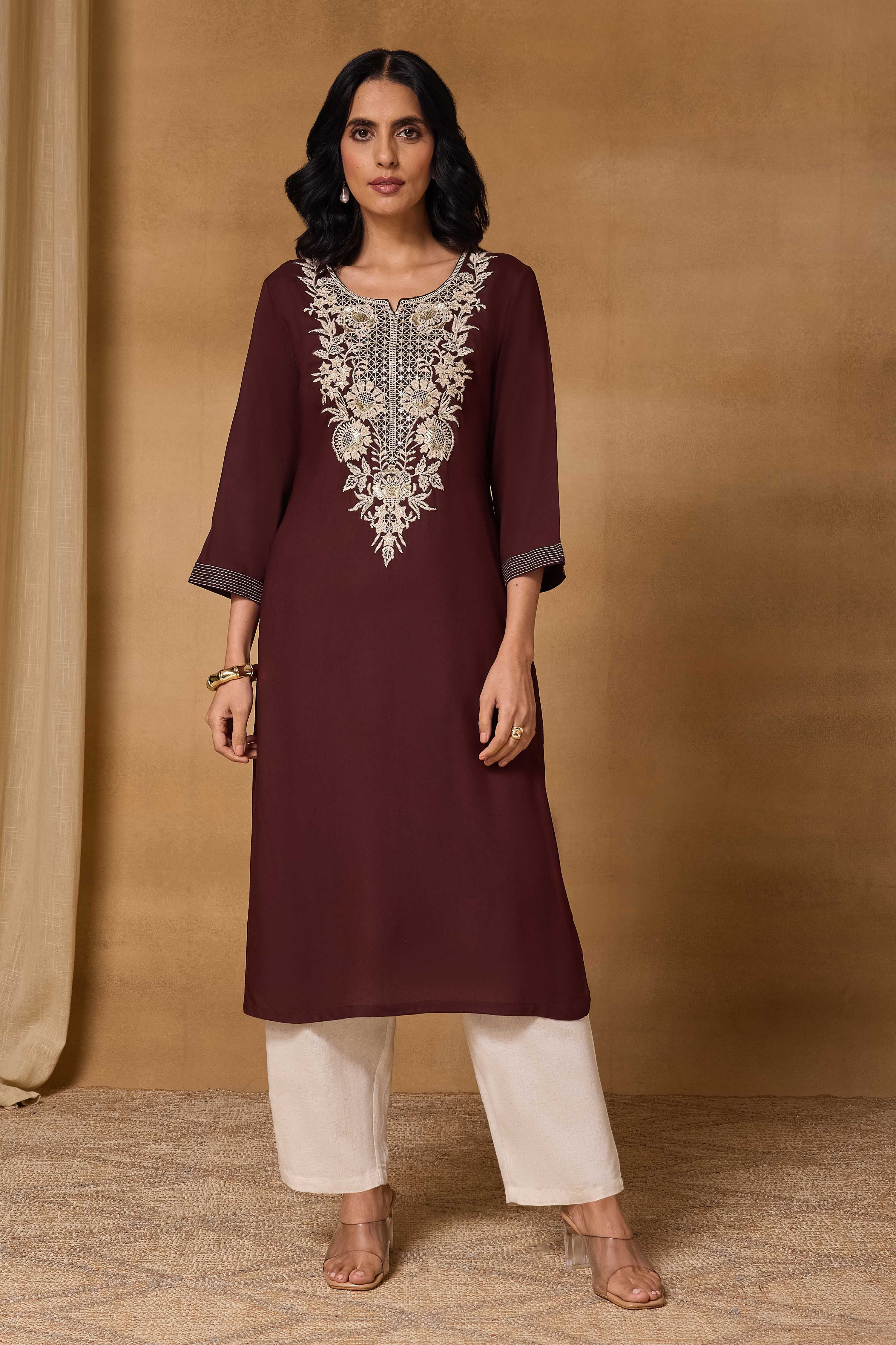 Brown Viscose Rayon Straight Printed Kurta image number 6