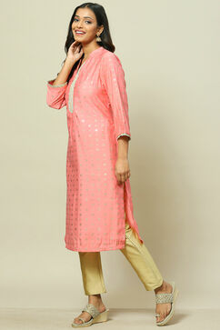 Pink LIVA Straight Kurta image number 2