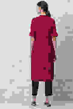Maroon Printed Straight Kurta image number 4