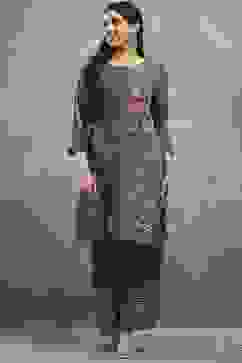 Blue Viscose Straight Kurta Pants Set image number 6