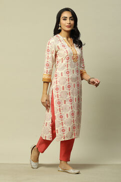 Off White LIVA Straight Printed Kurta image number 4