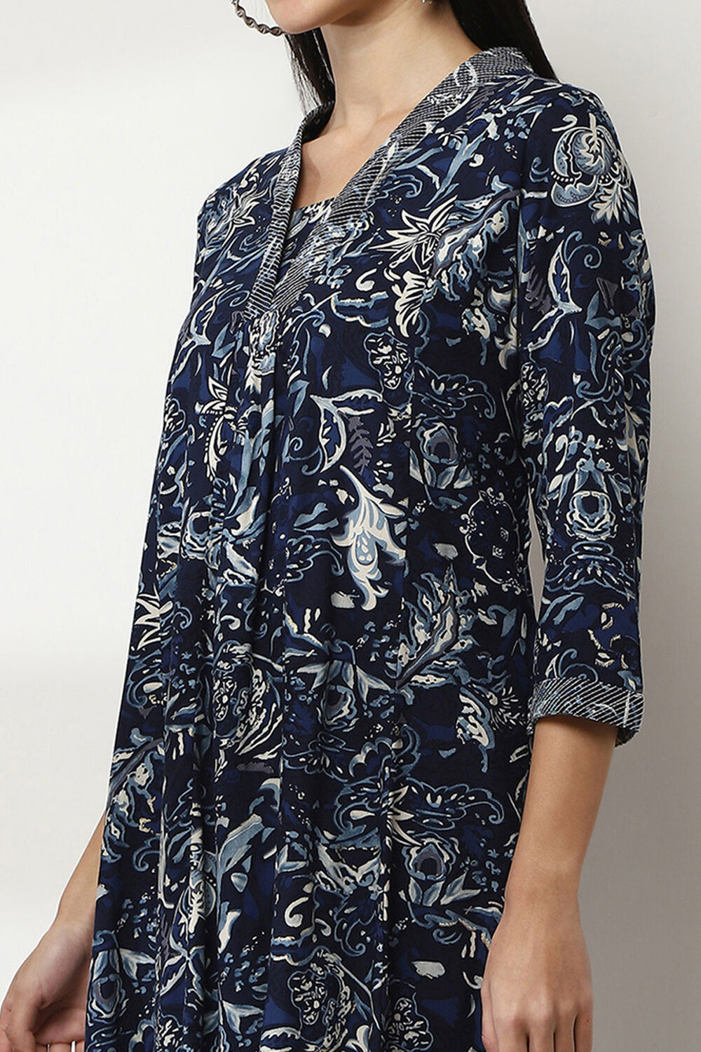 Navy Blue Printed Straight Co-ord Set image number 1