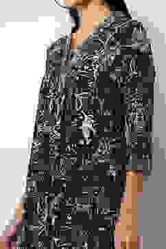 Navy Blue Printed Straight Co-ord Set image number 1