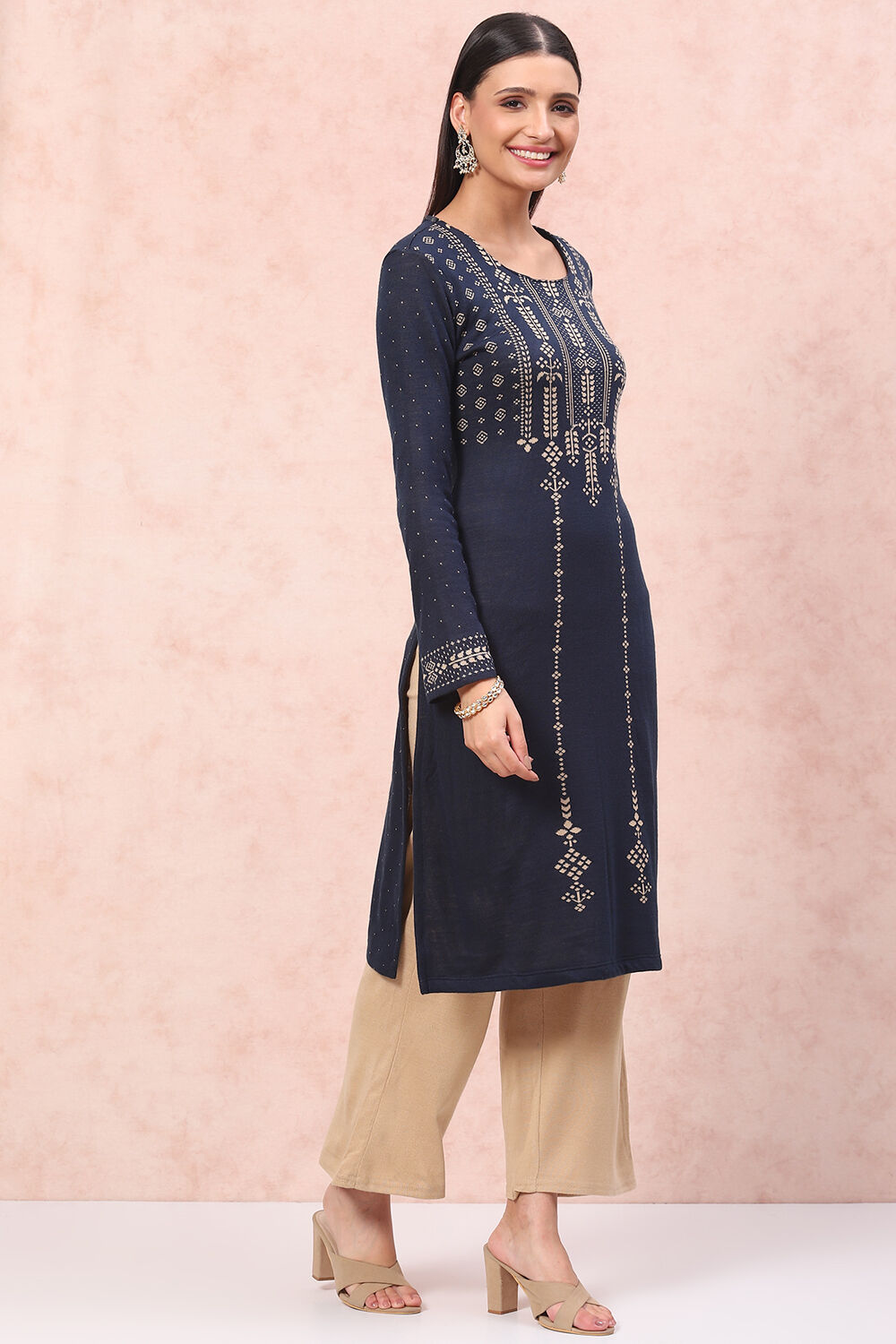 Blue Acrylic Straight Kurta image number 3