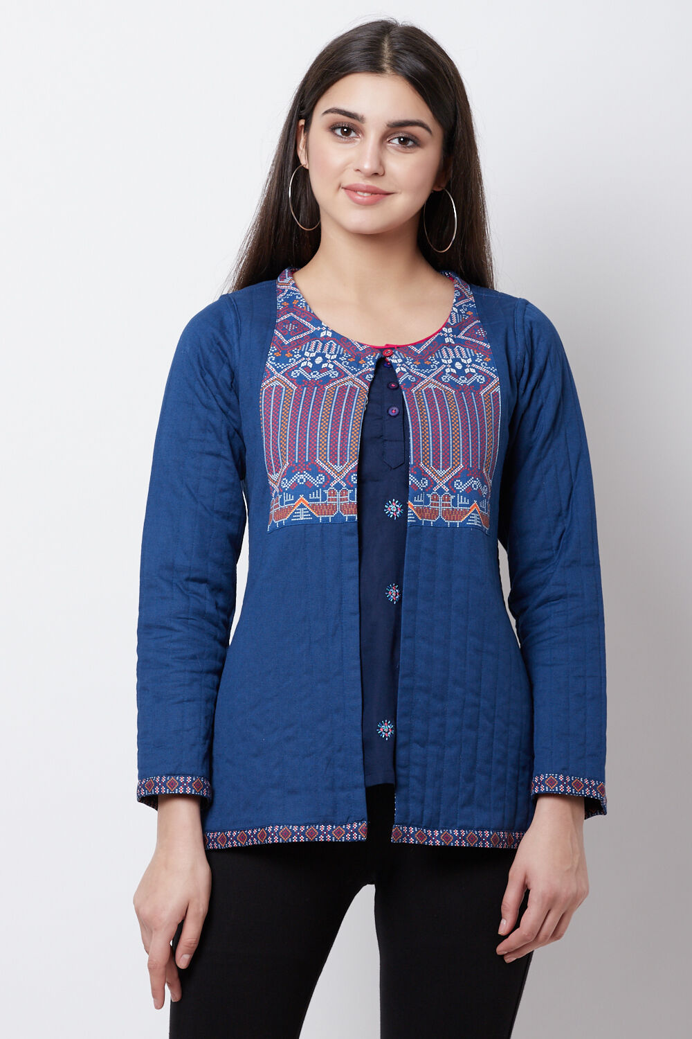 Buy Blue Cotton And Flex Straight Jacket 1N by Rangriti