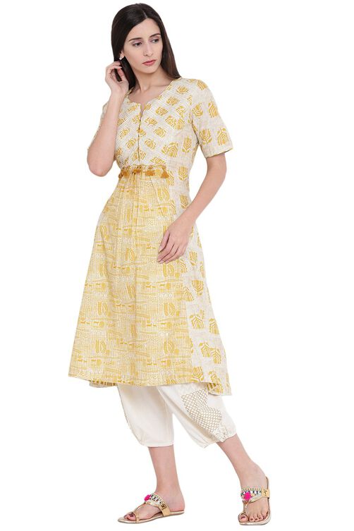 Beige Cotton Straight Kurta image number 3