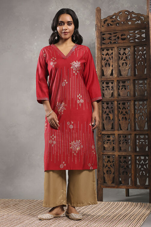 Green Viscose Blend Printed Straight Kurta image number 5