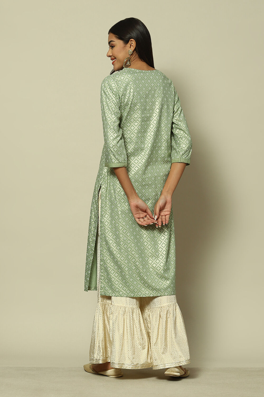 Sage Green LIVA Straight Printed Kurta image number 4
