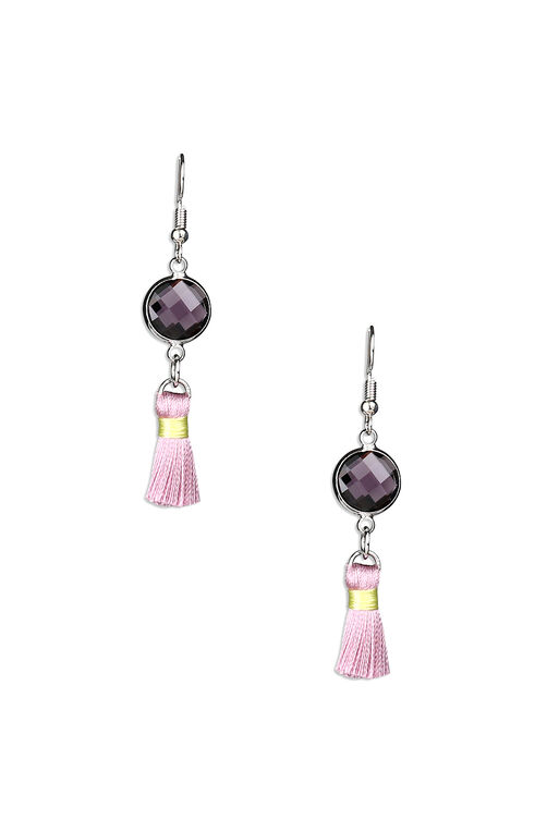 Pink Earrings Purple Stone With Pink Tassels image number 1