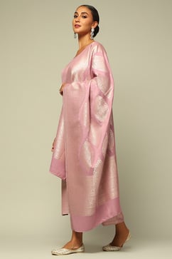 Lavender Acrylic Straight Yarn Dyed Kurta Palazzo Suit Set image number 3