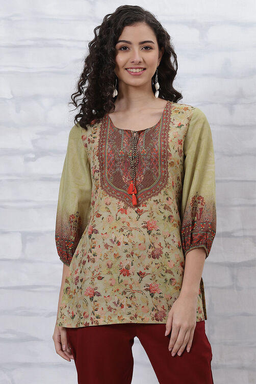Brown Polyester Printed Straight Top image number 5