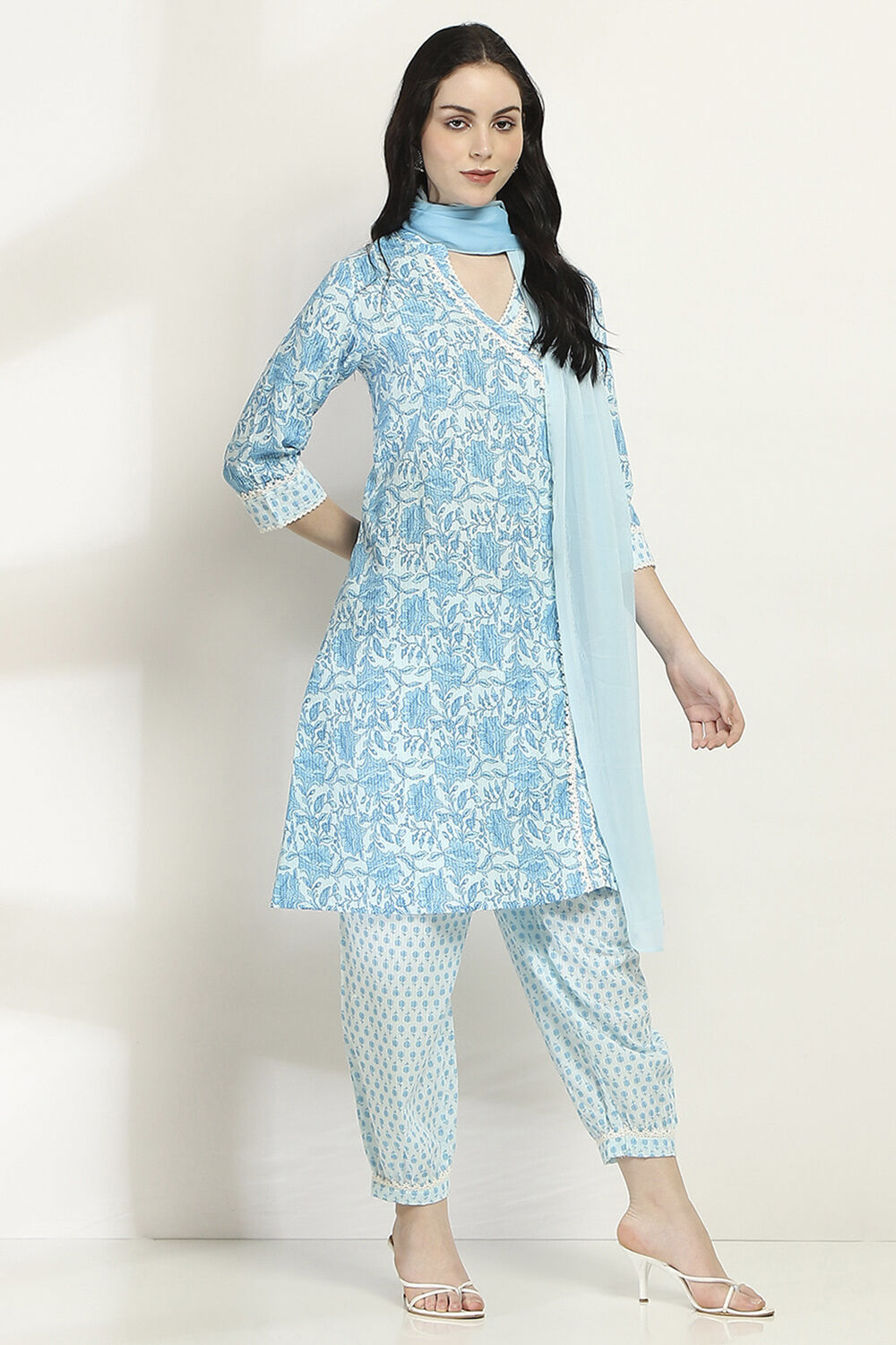 Blue Cotton Printed Straight Suit Set image number 5