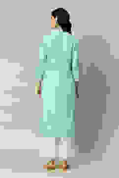 Sky Blue LIVA Straight Printed Kurta image number 4