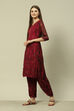 Wine Polyester Straight Printed Kurta Palazzo Suit Set image number 1