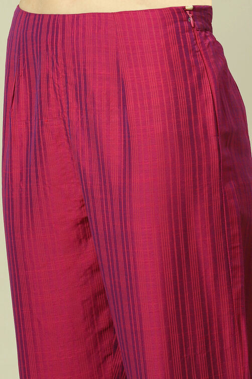 Magenta Cotton Blend Woven Straight Kurta Suit Set image number 2