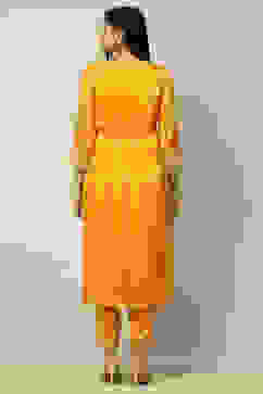 Mustard Yellow Viscose Shantoon Pleated Festive Kurta Set image number 4