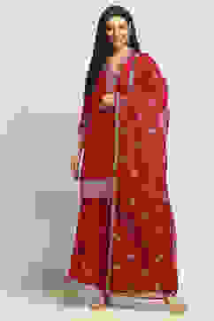 Red Solid Straight Suit Set image number 6