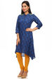 Indigo Asymmetric Polyester Kurta image number 3