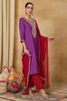 Purple Viscose Blend Straight Printed Suit Set image number 6