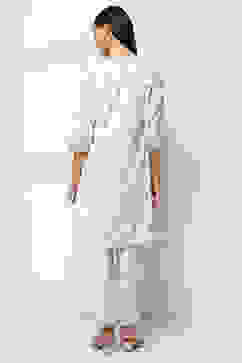 Off-White Cotton Printed A-Line Kurta Set image number 4