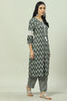 Olive Green LIVA Woven Straight Kurta Suit Set image number 5