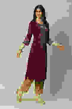 Maroon Poly Viscose Straight Printed Kurta image number 3