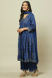 Indigo LIVA Woven Tired Kurta Suit Set image number 5