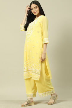 Yellow Cotton Blend Straight Kurta image number 2