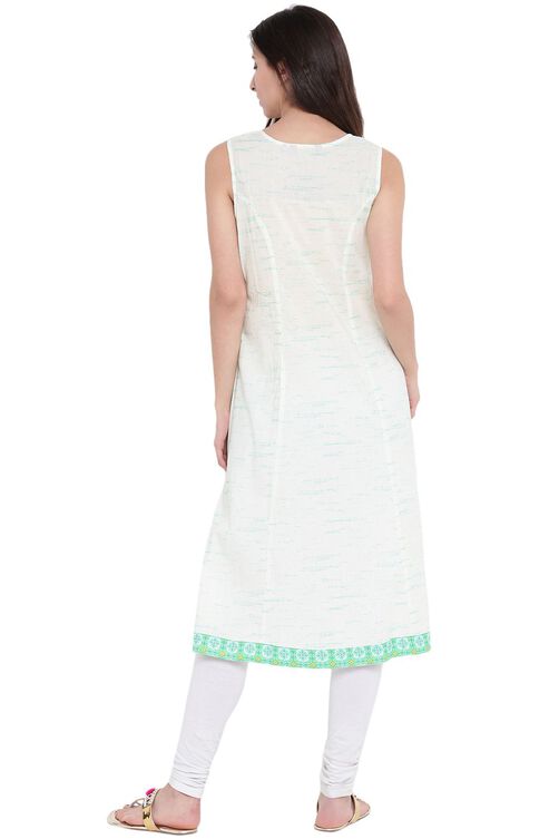 Green Cotton A-Line Kurta image number 6