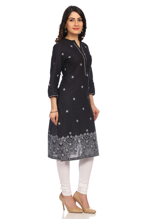 Black Straight Cambric Cotton Kurta image number 3