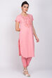 Peach Cotton Straight Kurta image number 3