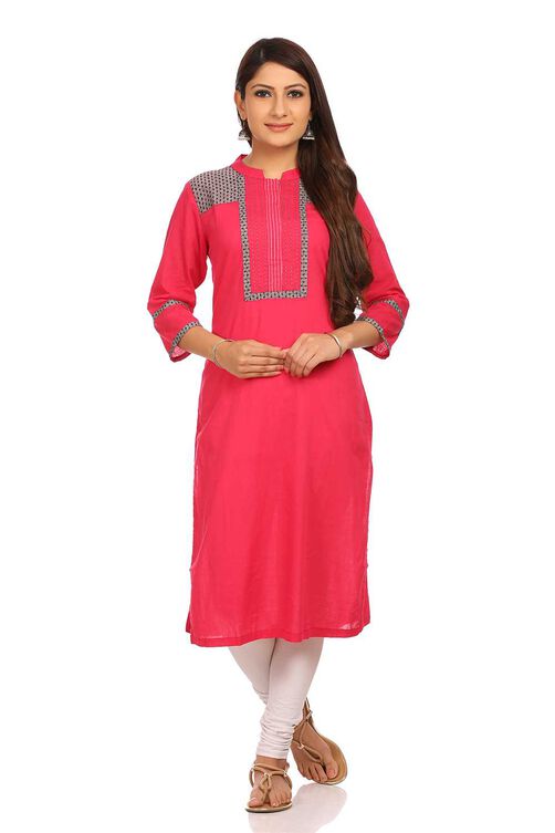 Pink Straight Cotton Kurta image number 0