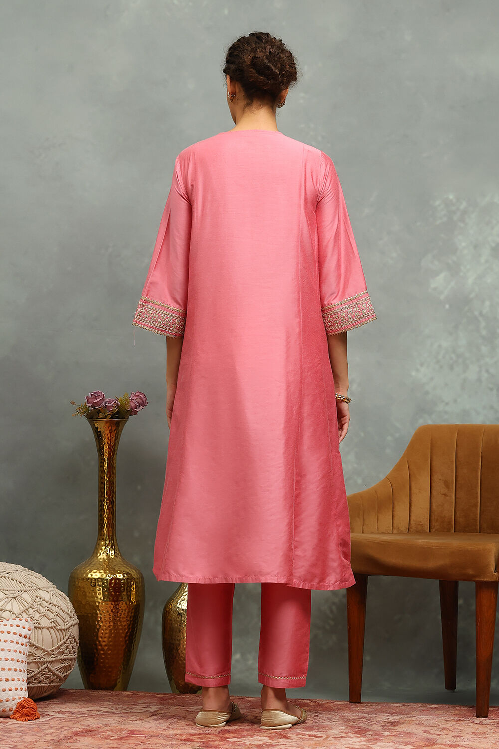 Blue Viscose Blend Embroidered Kalidar Suit Set image number 4