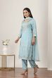 Blue Viscose Polyester Straight Suit Sets image number 3